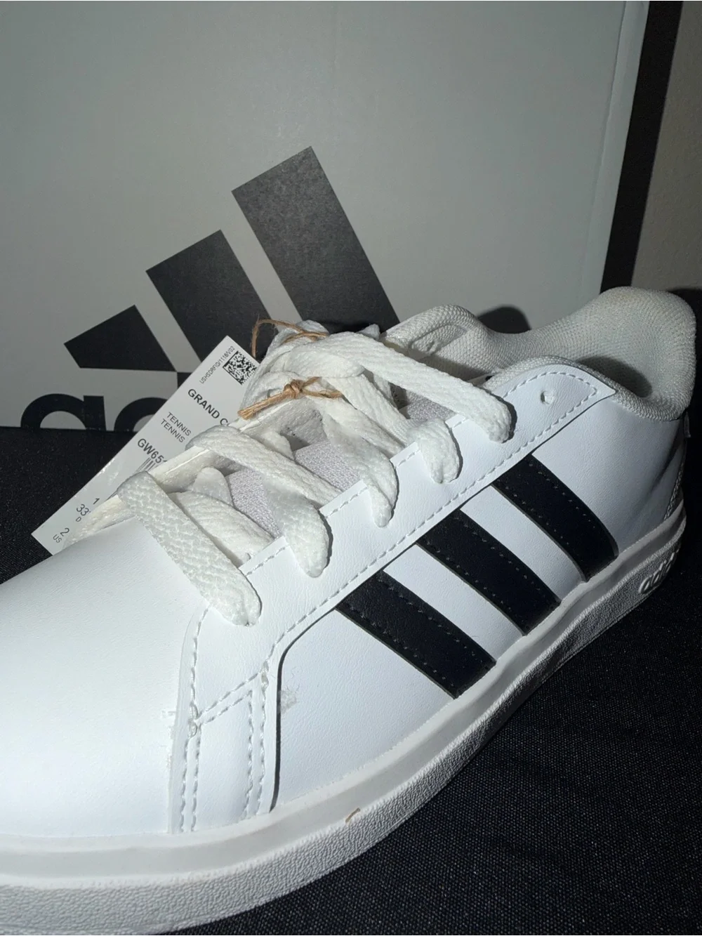 adidas White Sneakers with Black Three Stripes - Kids